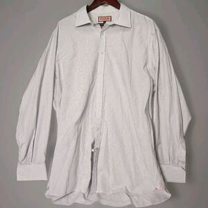 Thomas Pink Dress Shirt 18.5 / 37.5 Mens Striped Long Sleeve Button Down Shirt